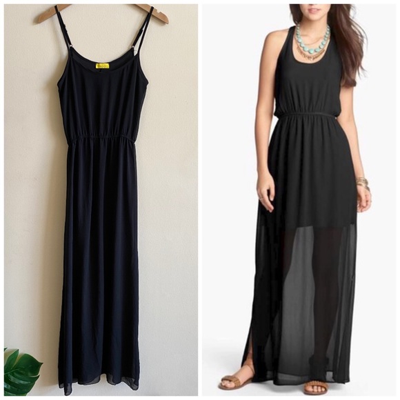 dee elle Dresses & Skirts - DEE ELLE Black Chiffon Maxi Dress Sheer Layer Size Small